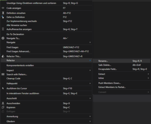 Contextmenü einer Variable